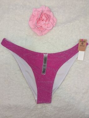 PINK Victoria's Secret Glitter Magenta Pink Bikini Bottoms Size S NWT